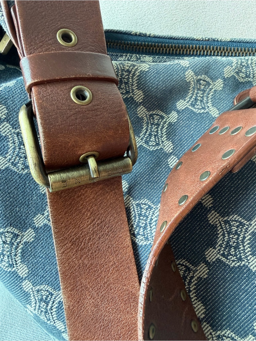 Celine Blue Monogram Canvas Crossbody with Brown Leather Strap - Picture 4 of 13